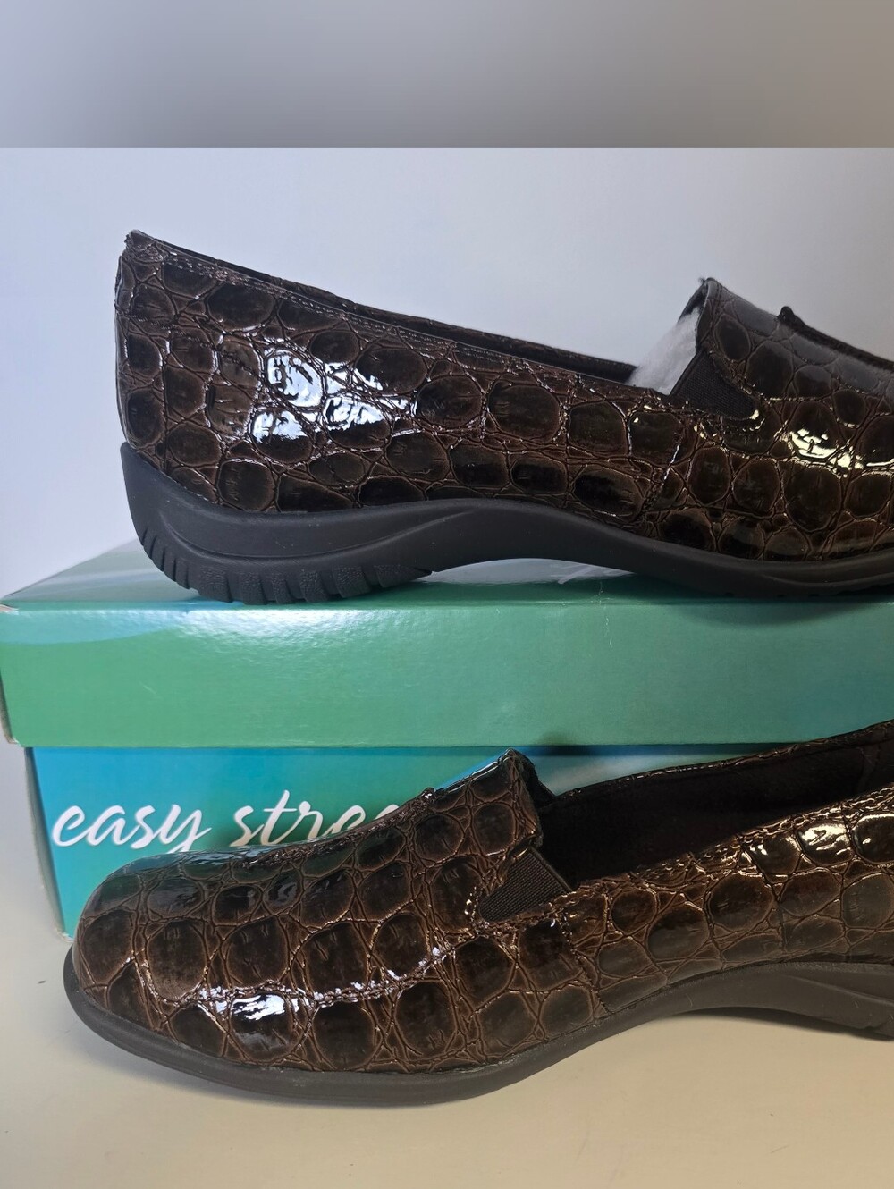 easy street Brown Croc-Patent Slip-On Loafer